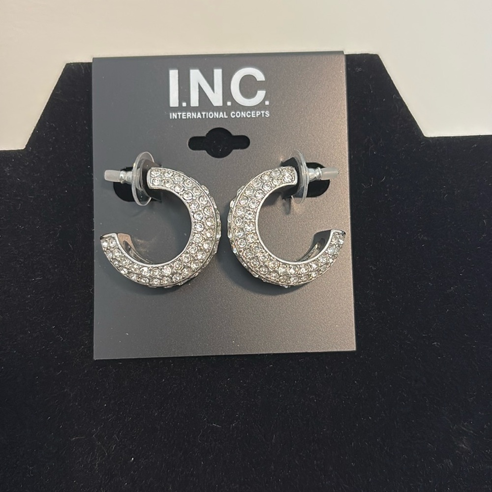 Gorgeous INC Crystal Embellished Hoop Earrings, NWT